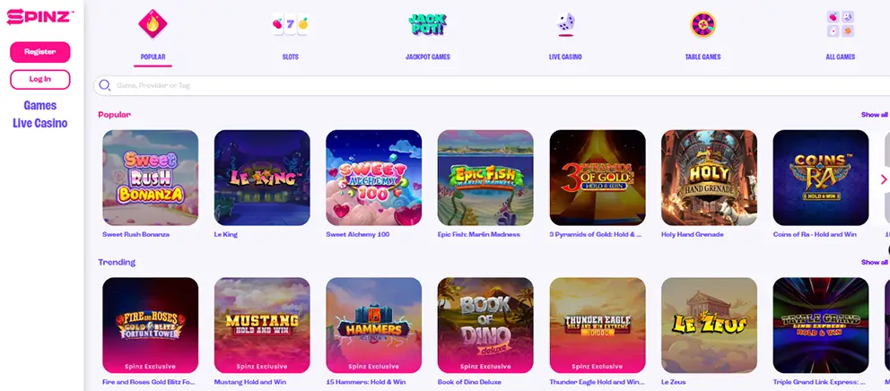 Spinz Casino online